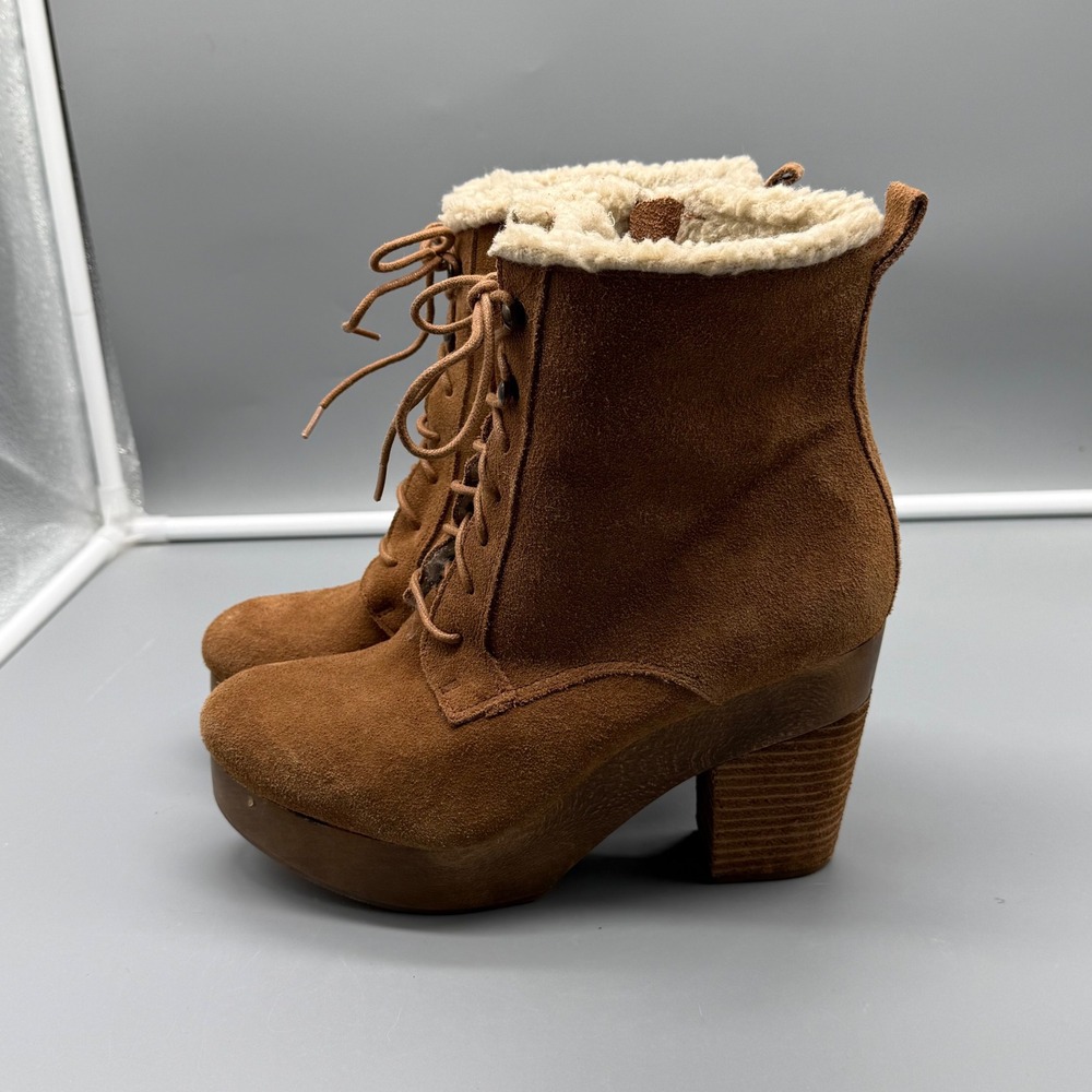 Denim & Supply Ralph Lauren Brown Suede Shearling Platform‎ Ankle Boots Wom 7.5